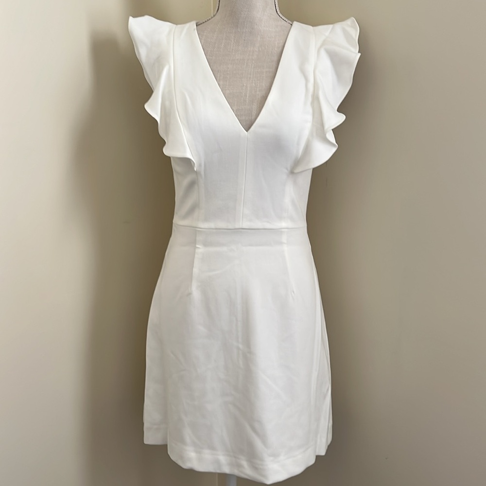 ๐ French Connection White Mini Dress with Ruffle Sleeves - Picture 5 of 15